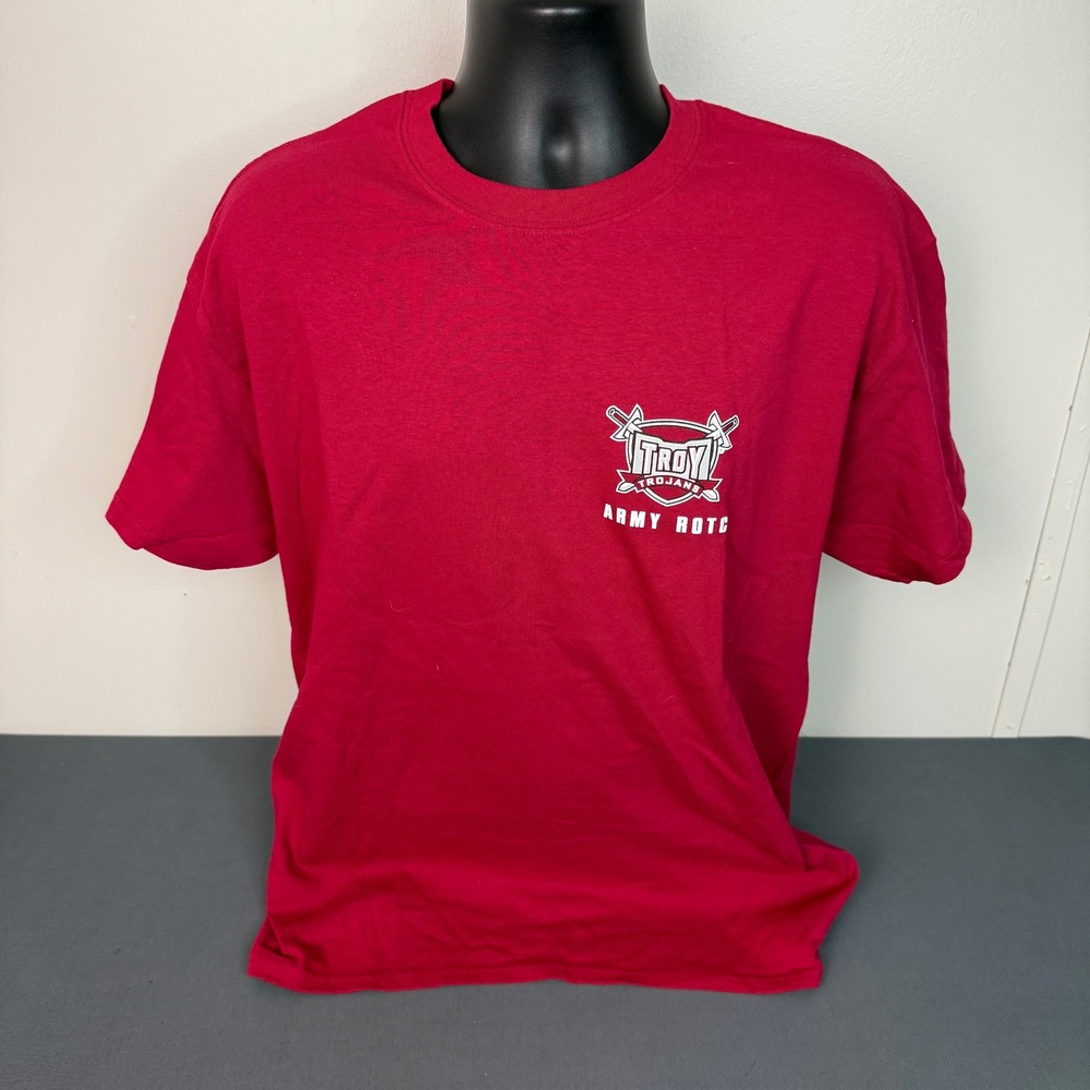Gildan T-Shirt Mens Large Troy Trojans Army ROTC Army Strong Graphic Red Tee - Picture 1 of 5